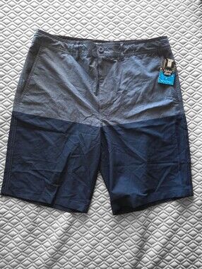 Men's Two-Tone Gray & Navy Hybrid Shorts Valor Size 36 Color block